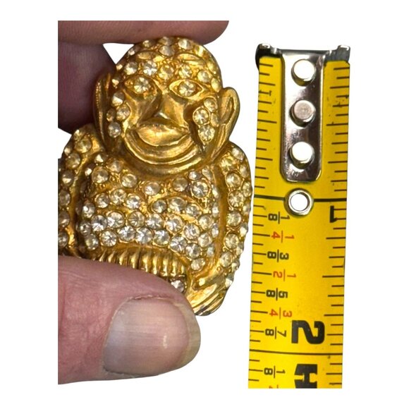 Vintage ORA Rhinestone Buddha Brooch Pin Gold Tone Jewelry  Rhinestone READ - Picture 6 of 6